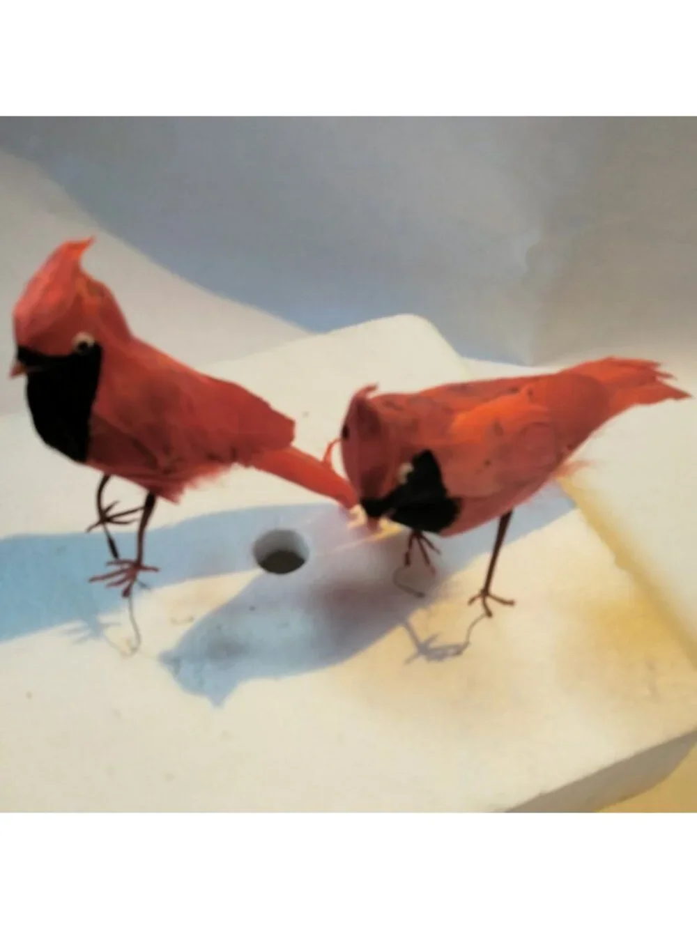 Red Cardinal Bird Figurine Feathered Wire Craft Pick Lot 2
